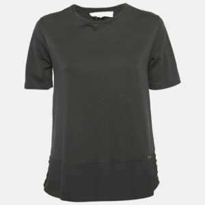 Elisabetta Franchi Black Chiffon and Jersey Lace-Up Detail Top S