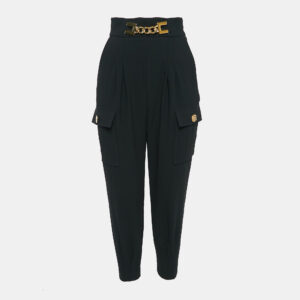 Elisabetta Franchi Black Crepe Pleated Chain Detail Trousers S