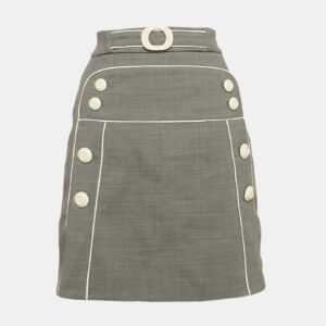 Elisabetta Franchi Grey Wool Blend Button Detail Mini Skirt S