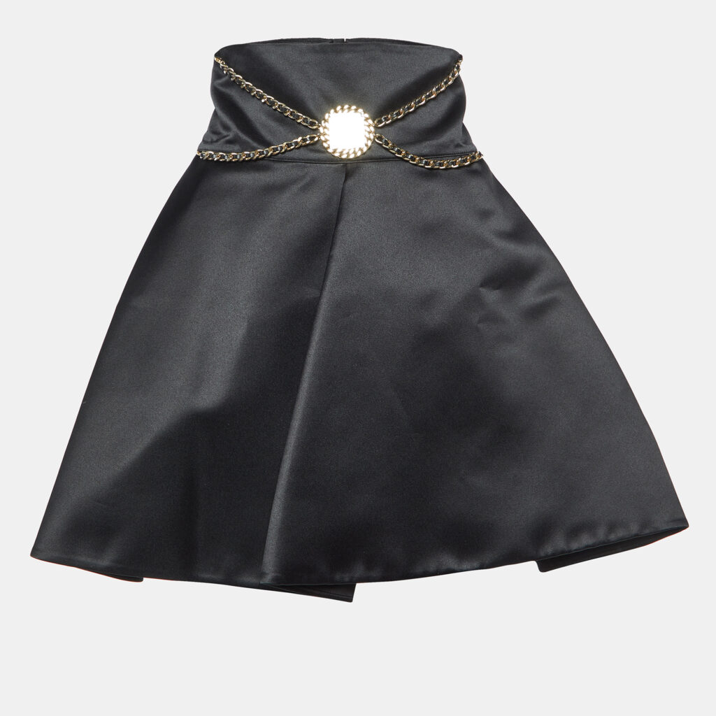 luxury-women-elisabetta-franchi-used-clothes-p1075116-003 Elisabetta Franchi Black Satin Chain Detail Pleated Mini Skirt M
