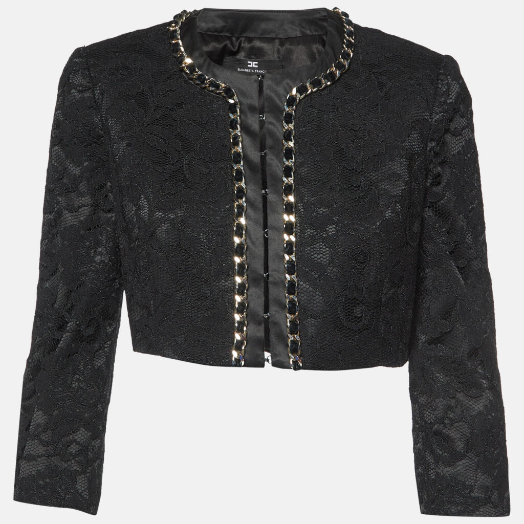 luxury-women-elisabetta-franchi-used-clothes-p1075453-001 Elisabetta Franchi Black Lace Chain Detail Crop Jacket M