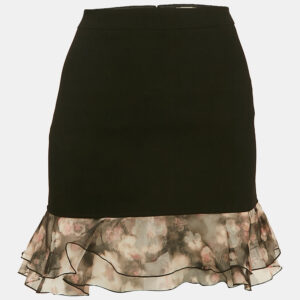 Elisabetta Franchi Black Organza Trim Crepe Ruffled Mini Skirt S