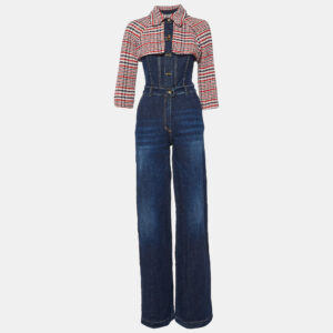 Elisabetta Franchi Blue Denim Tweed Trim Jumpsuit L