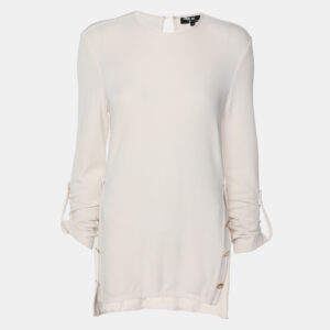 Elisabetta Franchi Cream Knit Fabric Long Sleeve Blouse XL