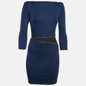 Elisabetta Franchi Navy Blue Jersey Zip Detail Mini Dress M