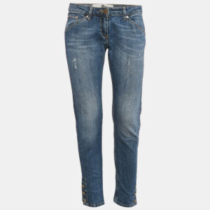 Elisabetta Franchi Blue Washed Denim Button Detail Jeans M Waist 29"