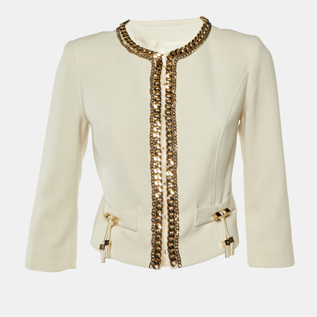 luxury-women-elisabetta-franchi-used-clothes-p1104166-004 Elisabetta Franchi Gold Cream Cady Chain Trim Jacket M