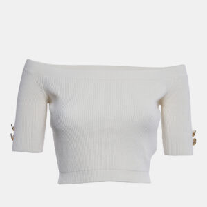 Elisabetta Franchi Cream Rib Knit Tricot Top M