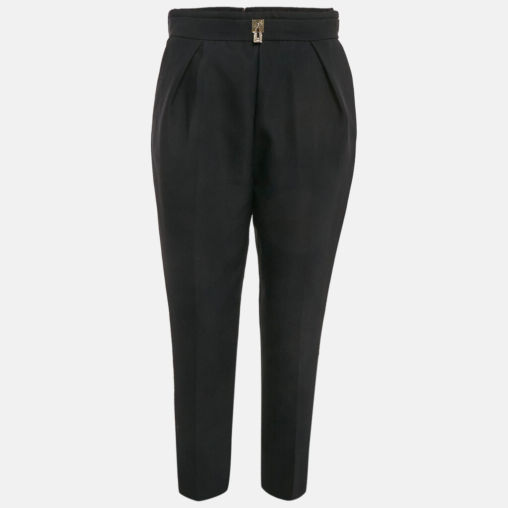 luxury-women-elisabetta-franchi-used-clothes-p1112029-001 Elisabetta Franchi Black Gabardine Lock Detail Trousers L