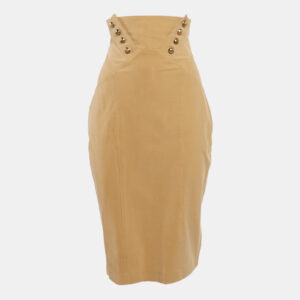 Elisabetta Franchi Light Brown Button Detail Strapless Mini Dress M