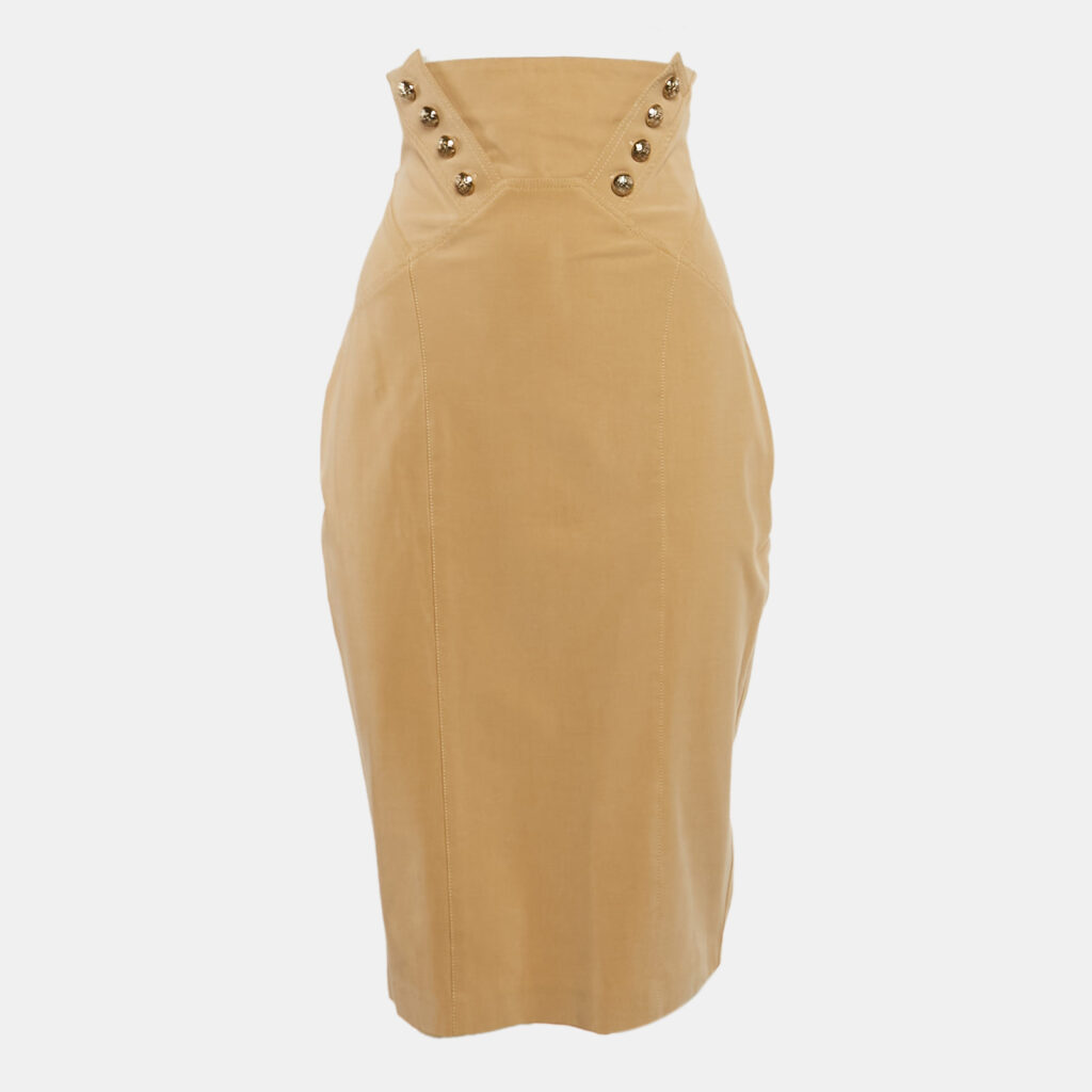 luxury-women-elisabetta-franchi-used-clothes-p1112466-002 Elisabetta Franchi Light Brown Button Detail Strapless Mini Dress M