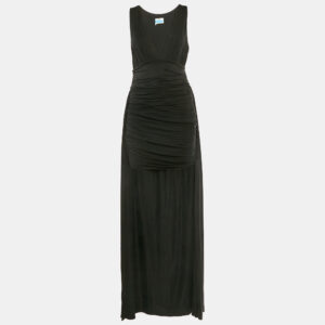 Elisabetta Franchi Black Draped Sleeveless V-Neck Carpet Gown L