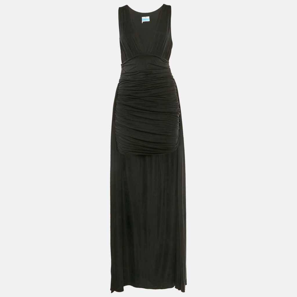 luxury-women-elisabetta-franchi-used-clothes-p1112730-002 Elisabetta Franchi Black Draped Sleeveless V-Neck Carpet Gown L