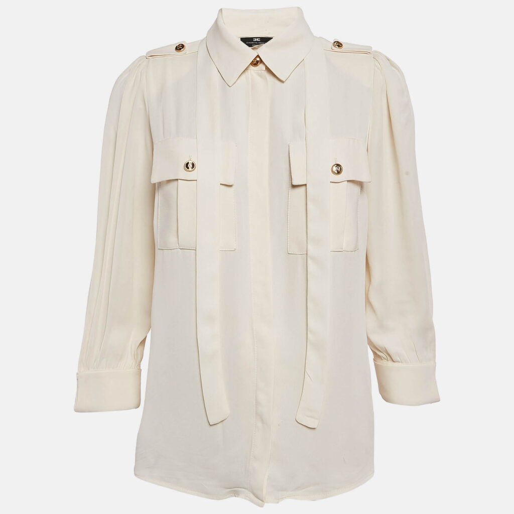 Elisabetta Franchi Cream Crepe Button Front Shirt S