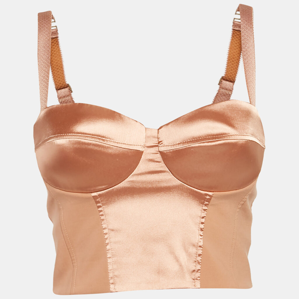 Elisabetta Franchi Orange Satin Strappy Bustier Top S