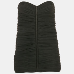 Elisabetta Franchi Black Tulle Ruched Strapless Top S