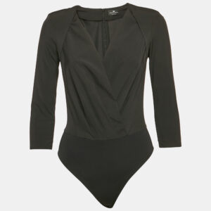 Elisabetta Franchi Black Crepe Plunging Neck Bodysuit S