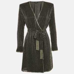Elisabetta Franchi Black Embellished Crepe Mini Wrap Dress M