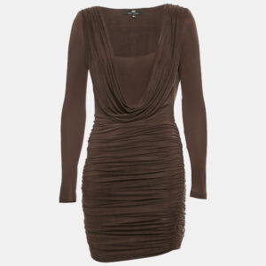 Elisabetta Franchi Brown Jersey Ruche Mini Dress S