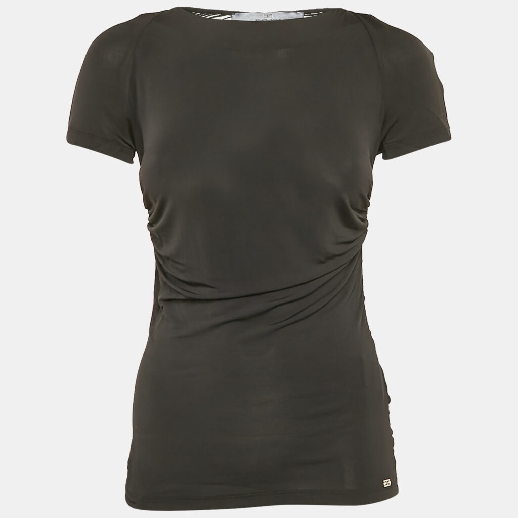 luxury-women-elisabetta-franchi-used-clothes-p1120927-004 Elisabetta Franchi Black Jersey Ruched Top S