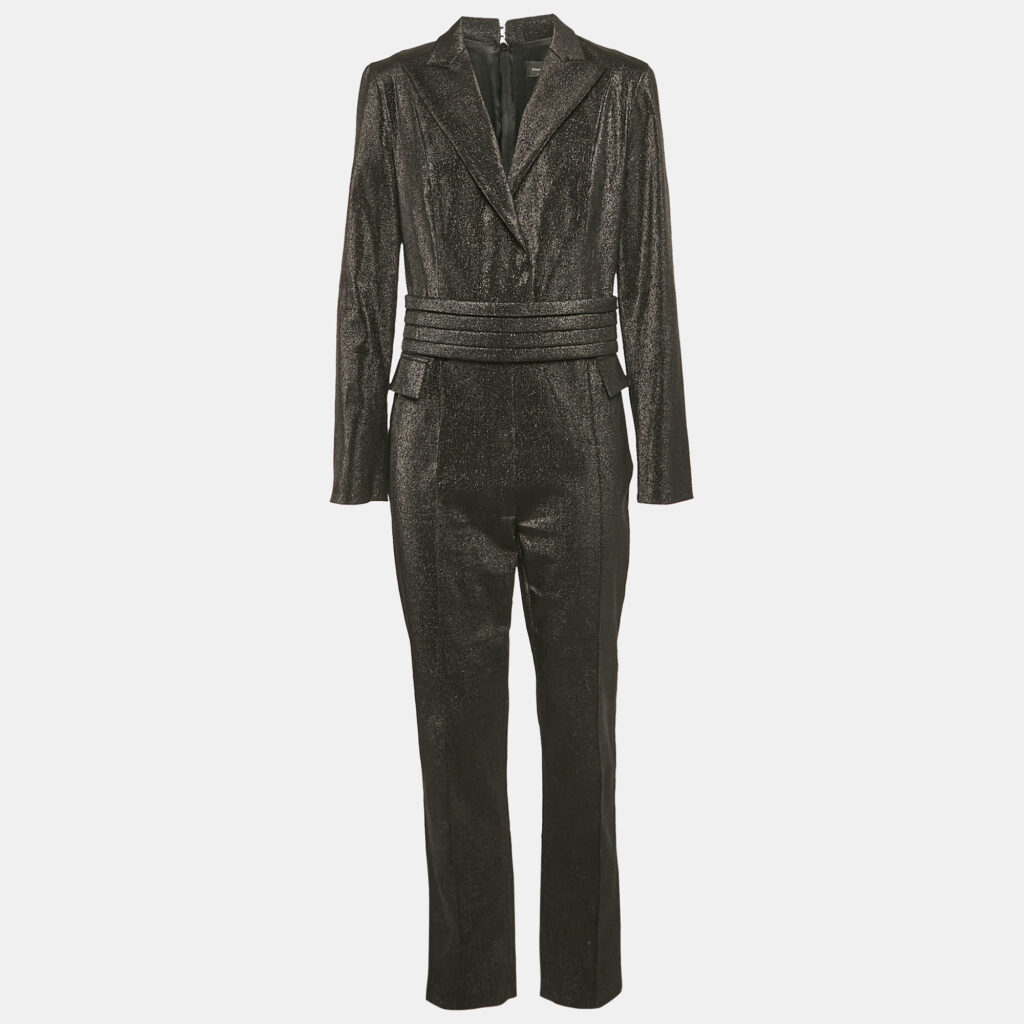 luxury-women-elisabetta-franchi-used-clothes-p1124794-004 Elisabetta Franchi Black Lurex Gabardine Slim Fit Jumpsuit L