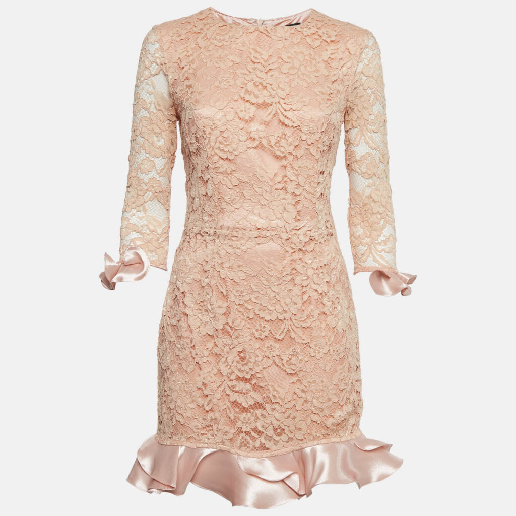 luxury-women-elisabetta-franchi-used-clothes-p1129939-001 Elisabetta Franchi Pink Lace and Satin Ruffled Mini Dress M