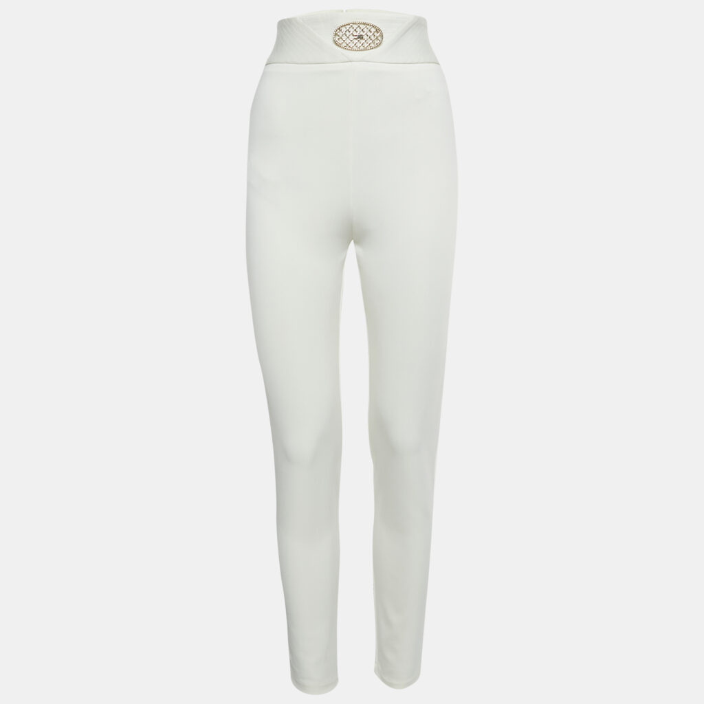 luxury-women-elisabetta-franchi-used-clothes-p1142823-006 Elisabetta Franchi White Jersey Embellished Waist Leggings L