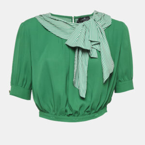 Elisabetta Franchi Green Crepe Bow Detail Top M