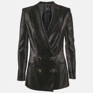 Elisabetta Franchi Black Lurex Cotton Double Breasted Blazer S