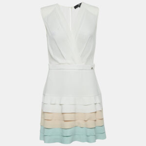 Elisabetta Franchi White Crepe Layered Mini Dress M