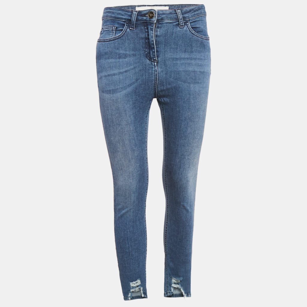 Elisabetta Franchi Blue Ripped Hem Denim Skinny Jeans S Waist 27"