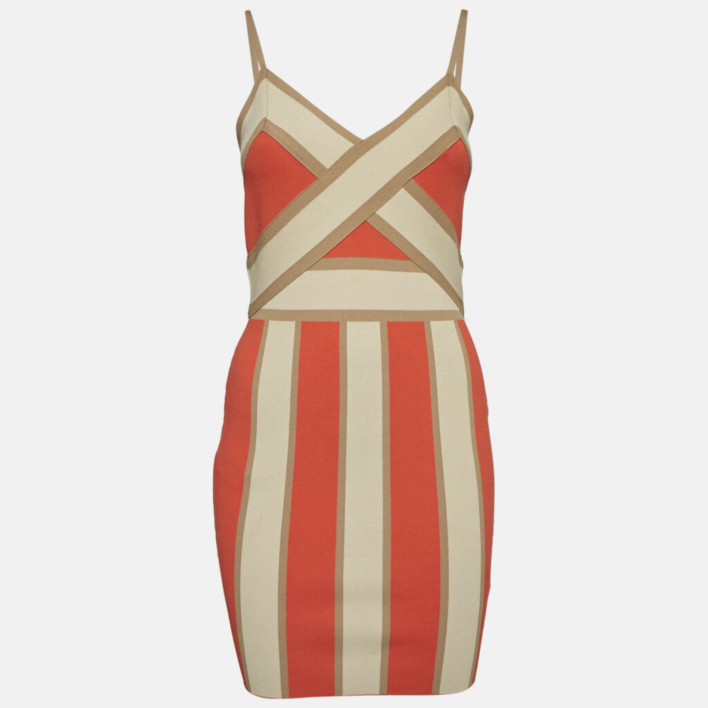 luxury-women-elisabetta-franchi-used-clothes-p1151931-008 Elisabetta Franchi Orange Stretch Knit Strappy Bodycon Dress L