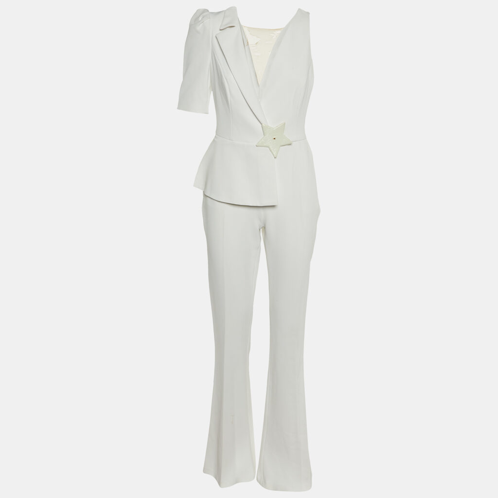 luxury-women-elisabetta-franchi-used-clothes-p1155781-002 Elisabetta Franchi White Crepe Star Detail Jumpsuit M