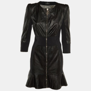 Elisabetta Franchi Black Faux Leather Mini Dress M