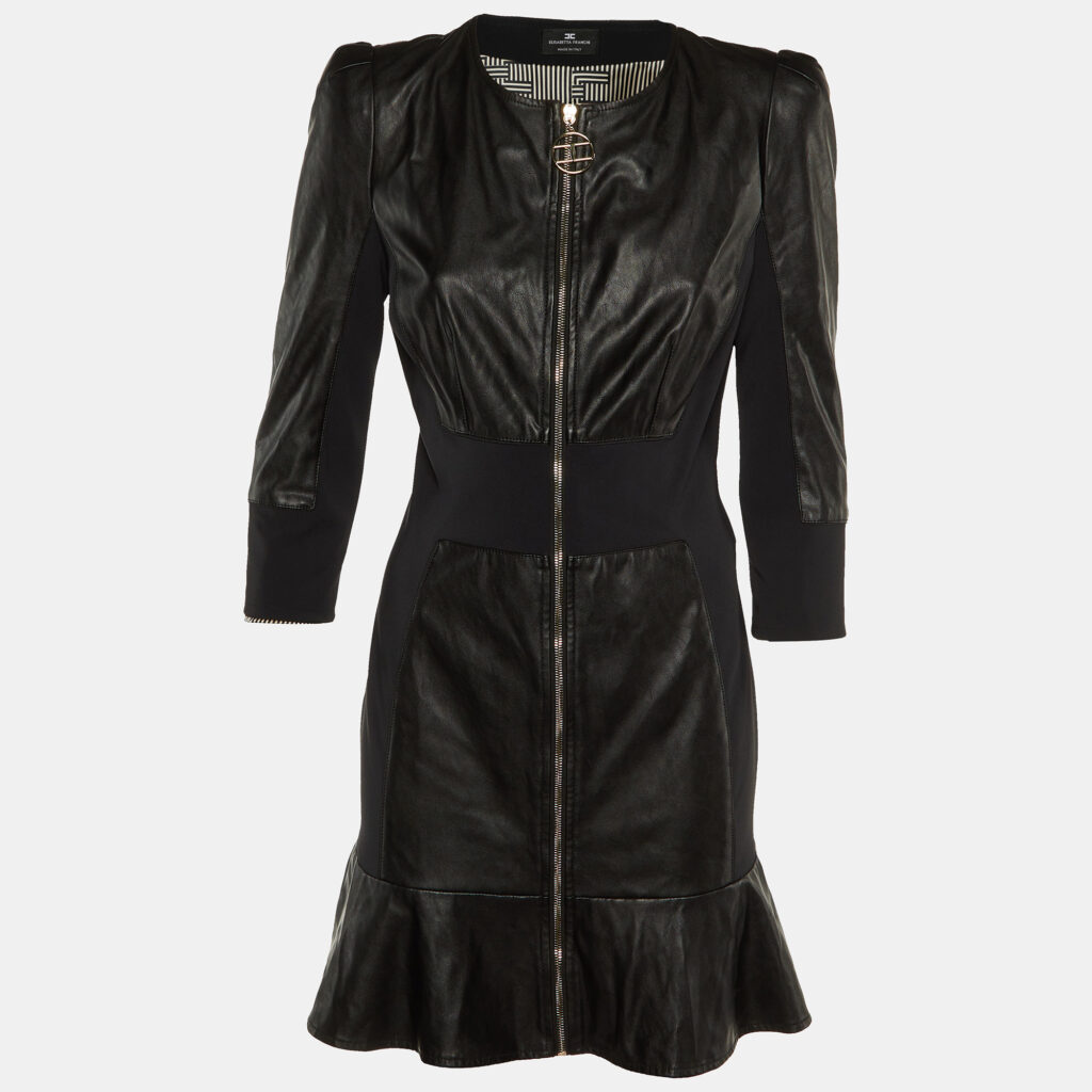 luxury-women-elisabetta-franchi-used-clothes-p1155811-004 Elisabetta Franchi Black Faux Leather Mini Dress M