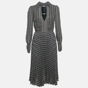 Elisabetta Franchi Navy Blue Printed Crepe Plisse Midi Dress M