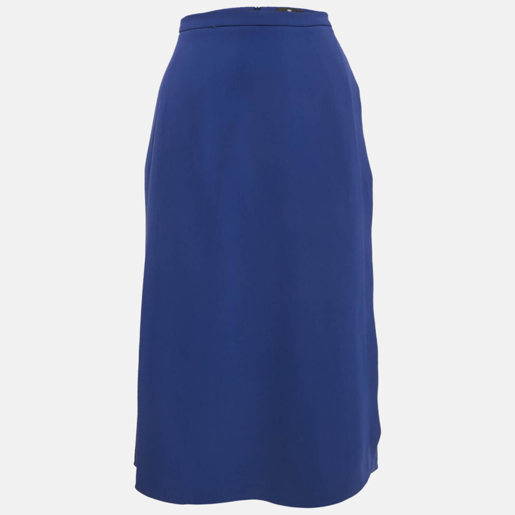 Elisabetta Franchi Blue Crepe Faux Wrap Midi Skirt M