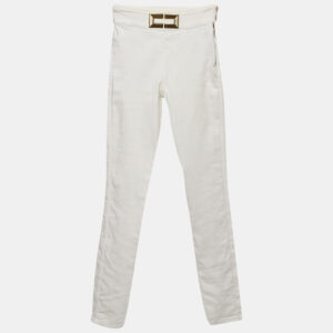 Elisabetta Franchi White Denim Metal Logo Detail High Waist Jeans S Waist 25"