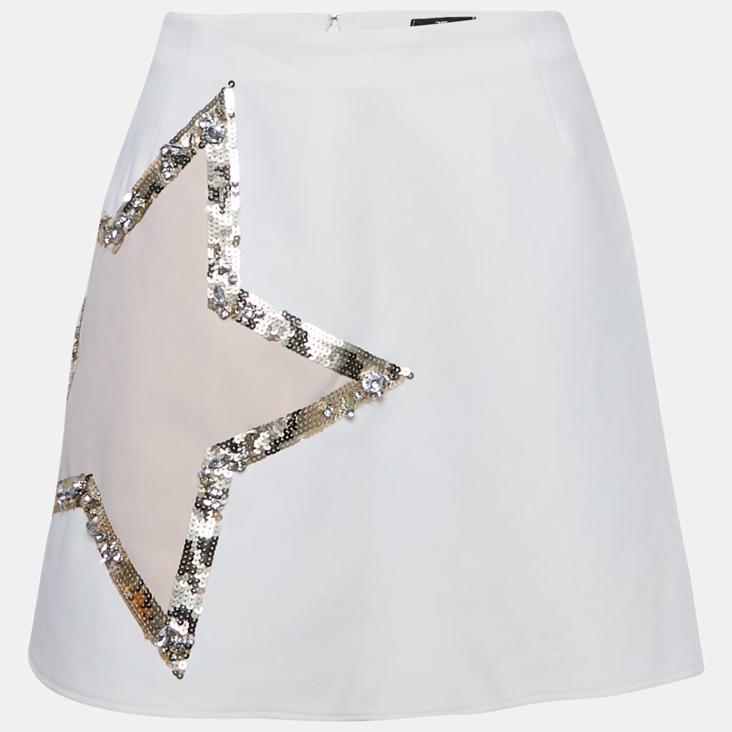 Elisabetta Franchi White Star Embellished Crepe Mini Skirt M