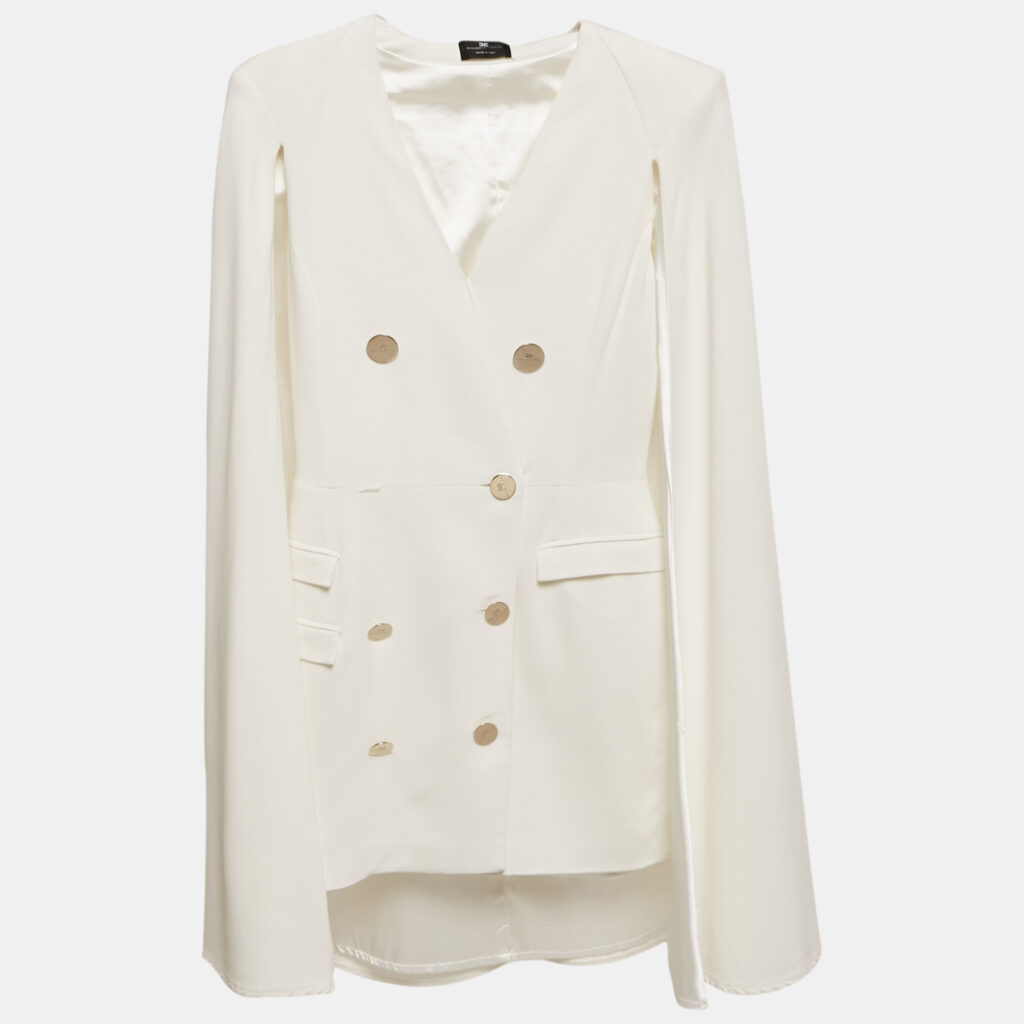 luxury-women-elisabetta-franchi-used-clothes-p1159590-009 Elisabetta Franchi White Crepe Cape Detail Mini Dress S