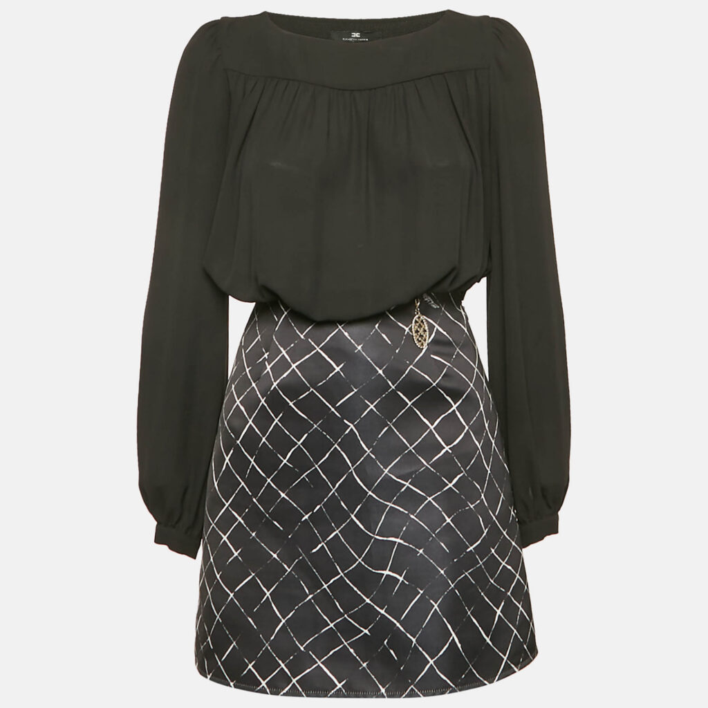 Elisabetta Franchi Black Silk and Satin Detachable Dress S