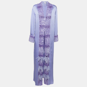 Elisabetta Franchi Purple Embellished Satin Kaftan Dress S