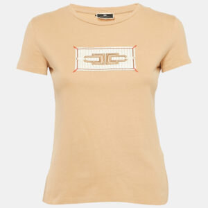 Elisabetta Franchi Beige Applique Cotton Jersey T-Shirt S