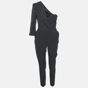 Elisabetta Franchi Black Crepe Corset Inset One Shoulder Jumpsuit M
