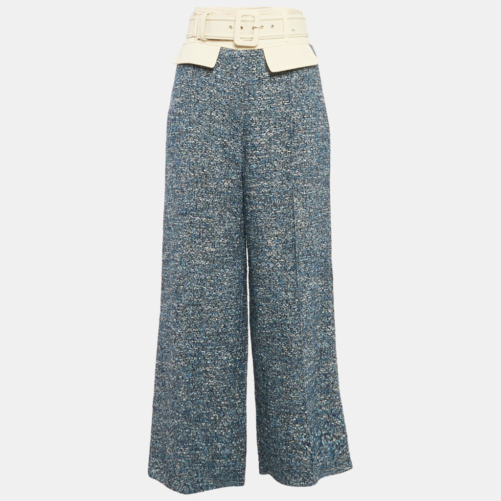 luxury-women-elisabetta-franchi-used-clothes-p1169909-002 Elisabetta Franchi Blue Tweed Belted Trousers M