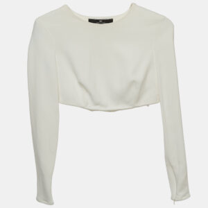 Elisabetta Franchi Off-White Crepe Long Sleeve Crop Top S