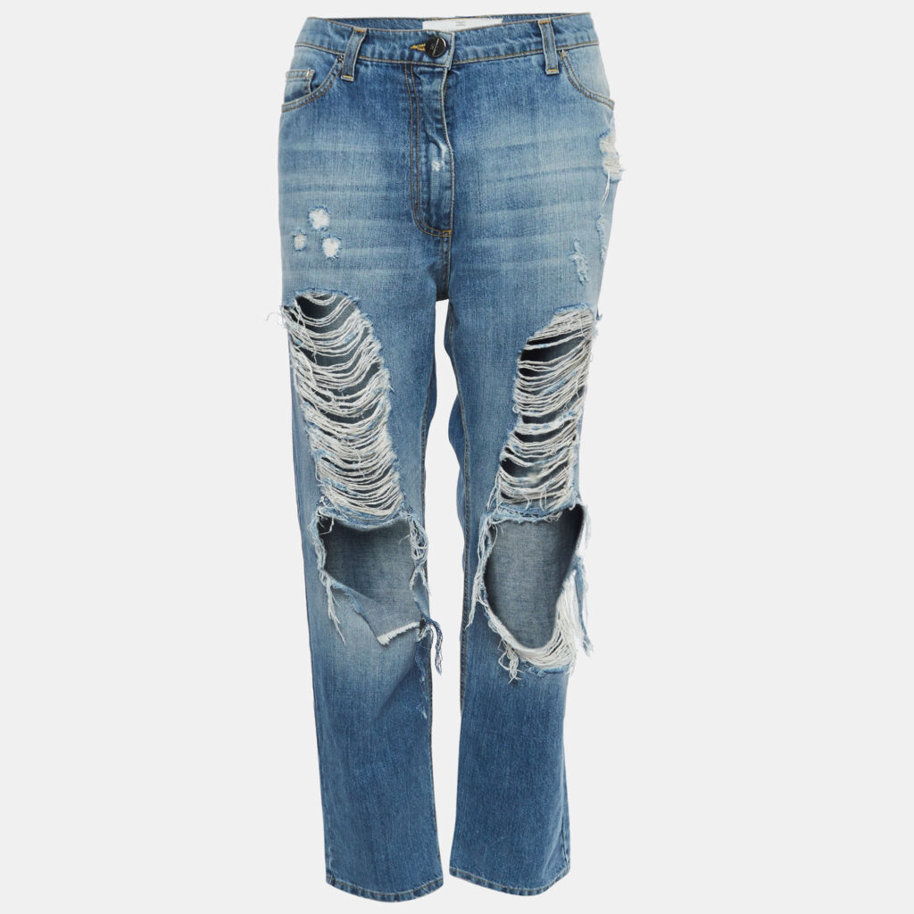 Elisabetta Franchi Blue Ripped Denim Jeans M Waist 30"