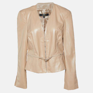 Elisabetta Franchi Beige Faux Leather Belt Detail Jacket L