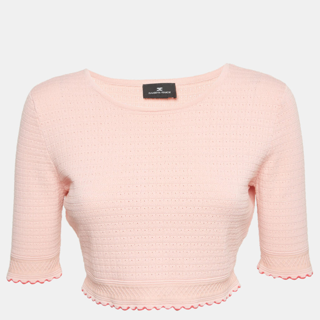 luxury-women-elisabetta-franchi-used-clothes-p931015-004 Elisabetta Franchi Pink Textured Knit Sweater Top L