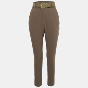 Elisabetta Franchi Olive Green Crepe Belted Slim Fit Trousers S